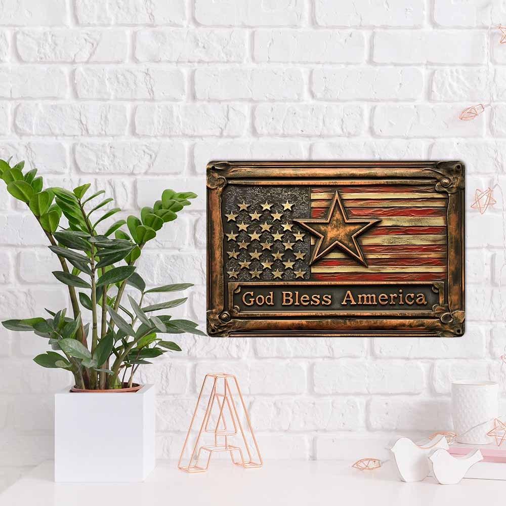 God Bless America Aluminum Sign - Patriotic Vintage Style, Enhances Room Aesthetics, Memorial Day/Independence Day Celebrations