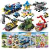 6in1 Building Blocks City Fire Car Police Truck Engineering Crane Tank Helicopter Bricks Set Toys For Children Kids