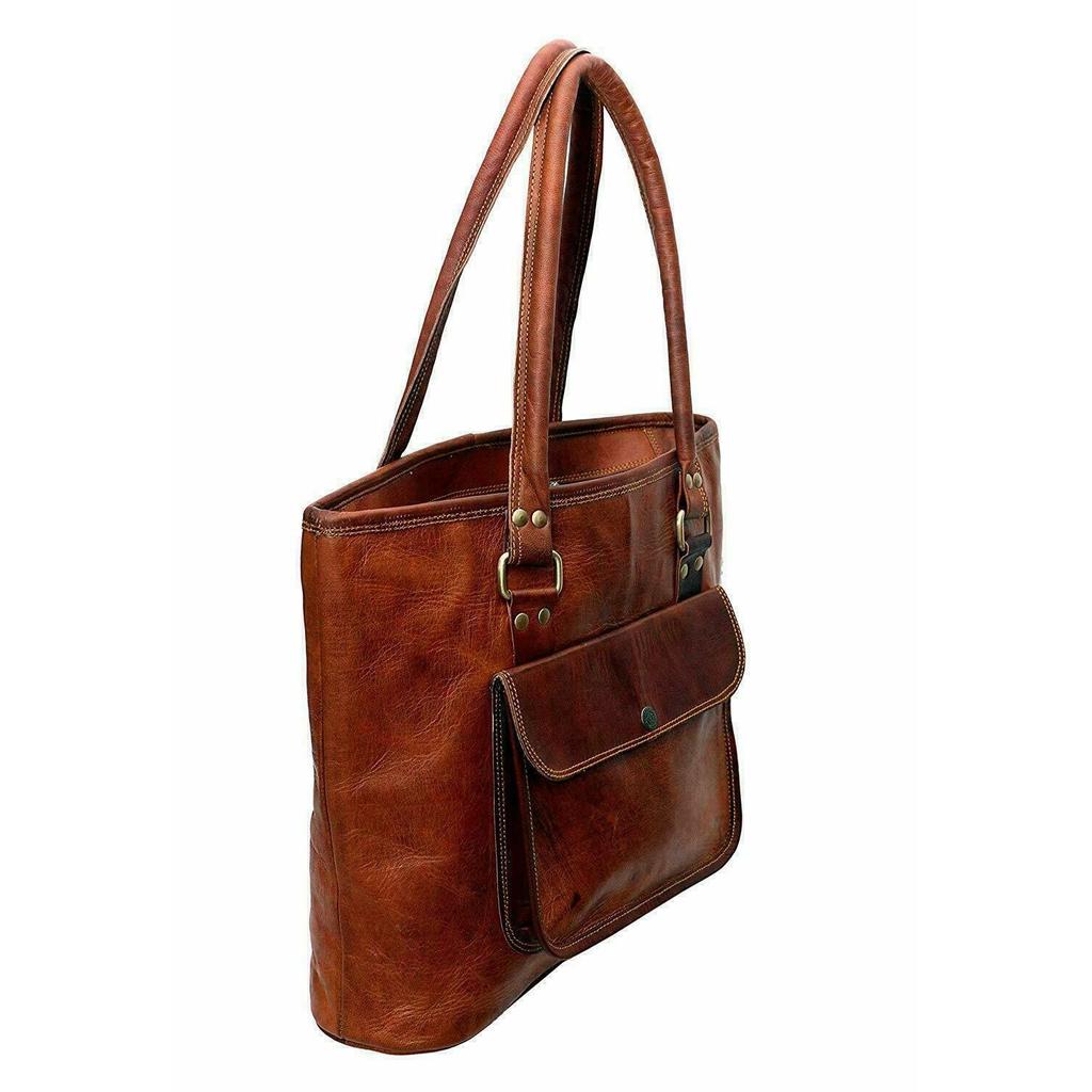 Women's Vintage Real Goat Leather Lady Shopper Casual Bag Tote Handbag Purse