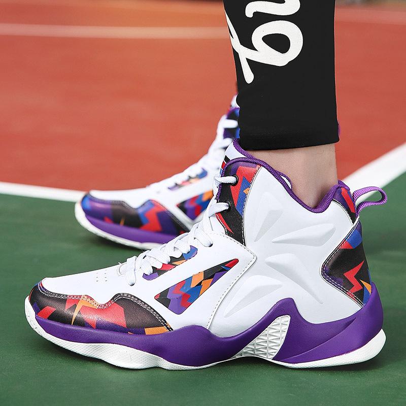 Foreign trade youth basketball sports shoes leather high-top basketball shoes middle school students autumn and winter non-slip sports shoes