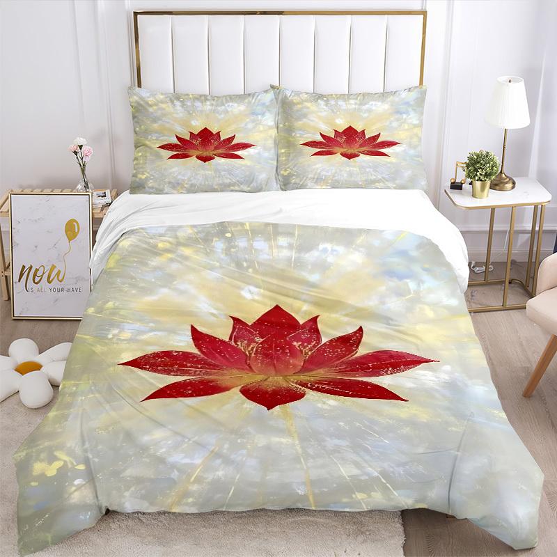 3pcs Lotus Flower Print Duvet Cover Set - Machine Washable, Includes 1 Cover and 2 Pillowcases, No Core Included yy251013078