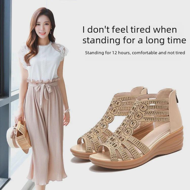 2021 Women’s Wedge Sandals: Casual, Versatile Fish Mouth Shoes with Rear Zipper for Mothers.