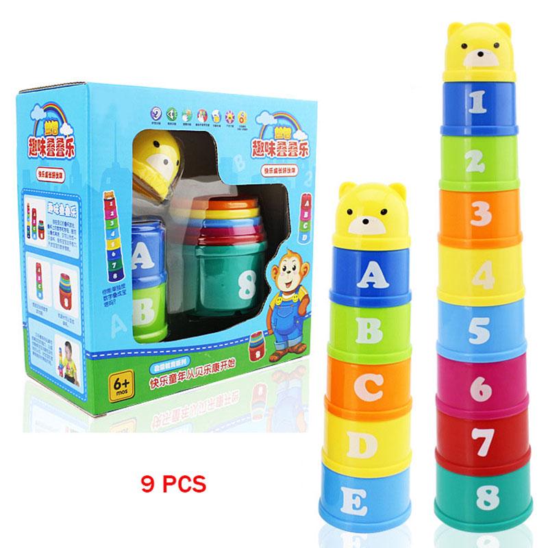 

9pcs Cups Stacking Bathtub Toys Nesting Cups Baby Building Set For Kids Baby Box Package