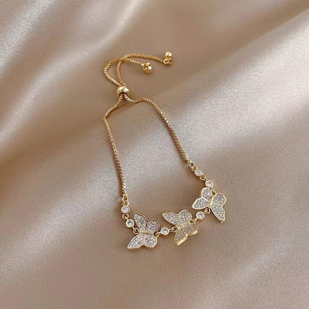Butterfly Symbol Bracelet Elegant Butterfly Cubic Zirconia Bracelet Set with Adjustable Tassel Polished Alloy for Prom for Women