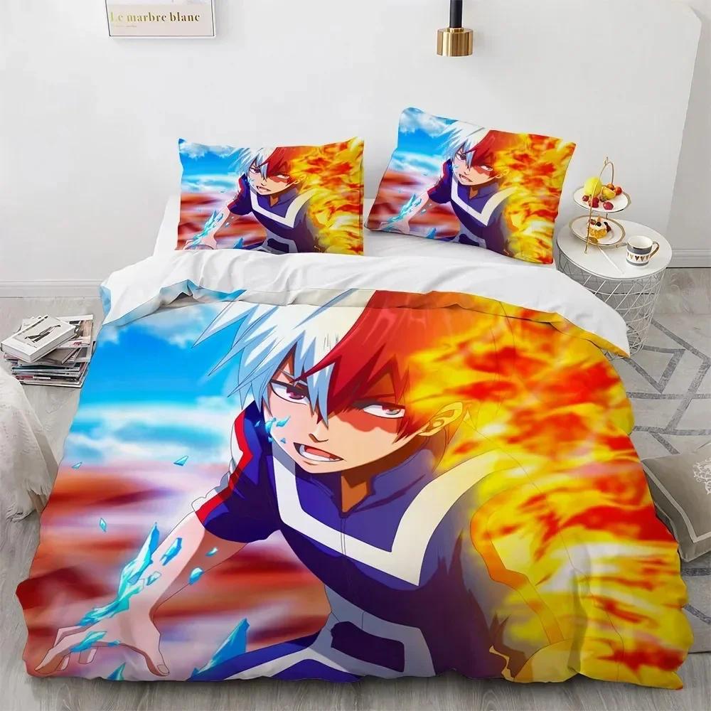 3D Anime Χαρακτήρες My Hero Academy Τυπωμένο Σετ Κρεβατιού Πάπλωμα Μαξιλαροθήκη Σετ Κλινοσκεπασμάτων Λινό Σεντόνι Κάλυμμα Πάπλωματος Πλήρες Queen Μέγεθος