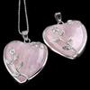 Women's Rose Quartz Alloy Flower Necklace Pendant Heart Inlaid Charm Jewelry
