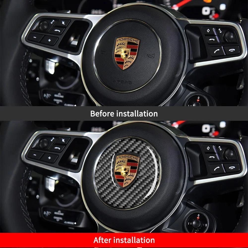 AABKW1 Car Steering Wheel Decal Decoration for New Porsche Cayenne 2018 2019 2020 Interior Accessories Carbon Fiber Emblems StickersA