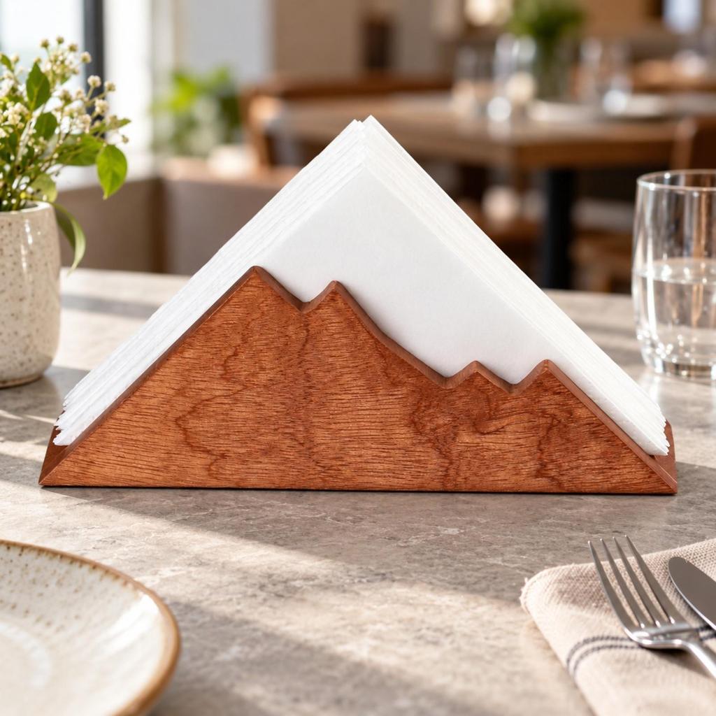 Sapele Wood Mountain Napkin Holder Space-Saving for Café Counter