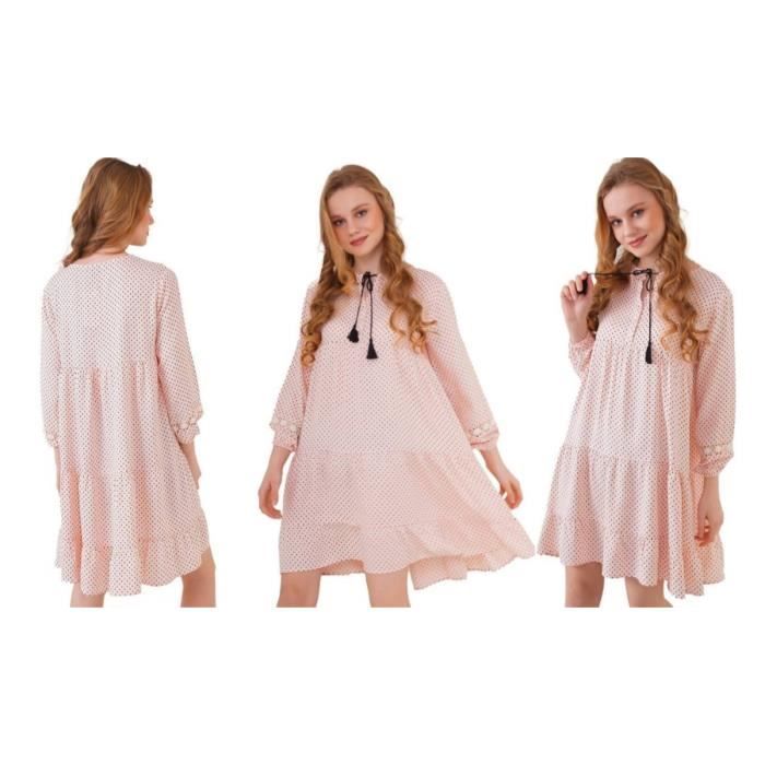 Robe Volanté - Rose Poudré - Taille 42 - Femme - Adulte