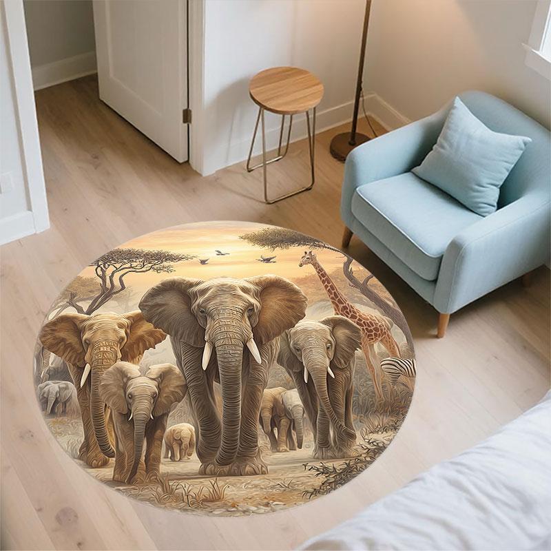 Majestic Elephant Pattern Round rug,Carpet Rug for Living Room Bedroom Playroom ,Non-slip Floor Mat,Holiday Gifts and Birthday Gifts.