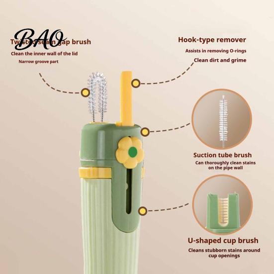 Container Cleaning Brush 5 in 1 Silicone Cup with Long Handle, Multifunctional Deep Kitchen Sink Accessory Brush, Non-slip Reusable Cleaner