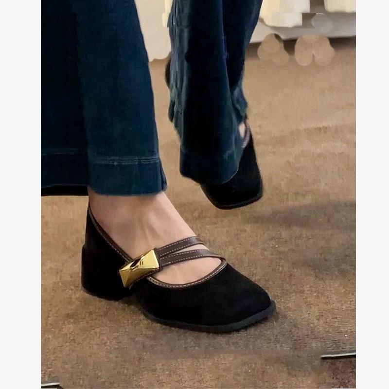 Elegant Retro Spliced Color Commuter Chunky Heel Women's Shoes Spring New One-Strap Mary Jane Shoes Comfortable Casual Footwear