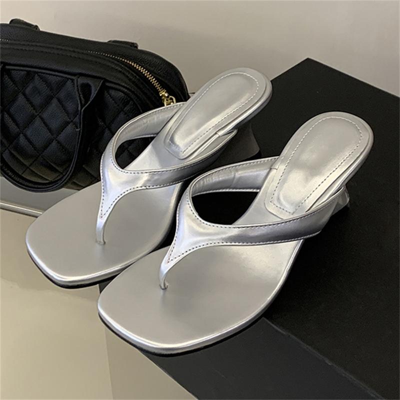 

Eilyken 2026 Summer Wedges High Heels Women Slippers Fashion Square Clip Toe Party Sandals Flip Flops Female Shoes 35 срібний