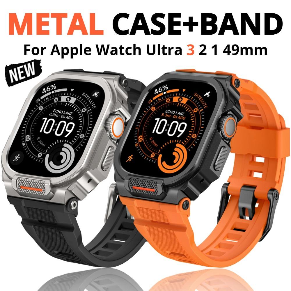 Case+Strap For Apple Watch Ultra 3 2 49mm Band  Accessories Sport Silicone Bracelet+Metal Protective Bumper iWatch Cover 49mm