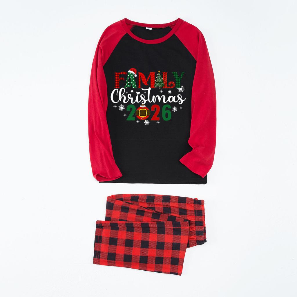 Matching Family Christmas Print Pajamas Set, Round Neck Long Sleeve Top and Pants Loungewear