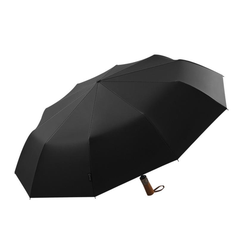 New 10-bone three-fold automatic high-end gift box with light luxury vinyl automatic umbrella walnut handle