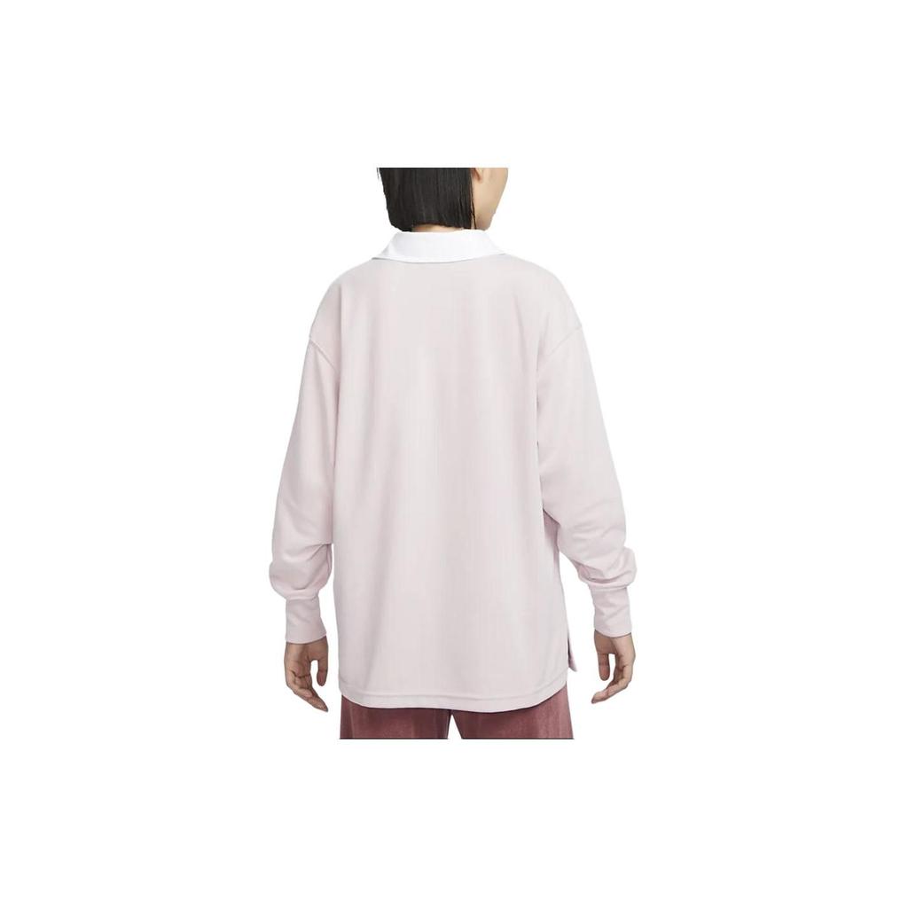 Nike Sportswear Essentials Colorblock Polo Loose Long Sleeve T-Shirt Women Tops Grey Purple FB8721-019