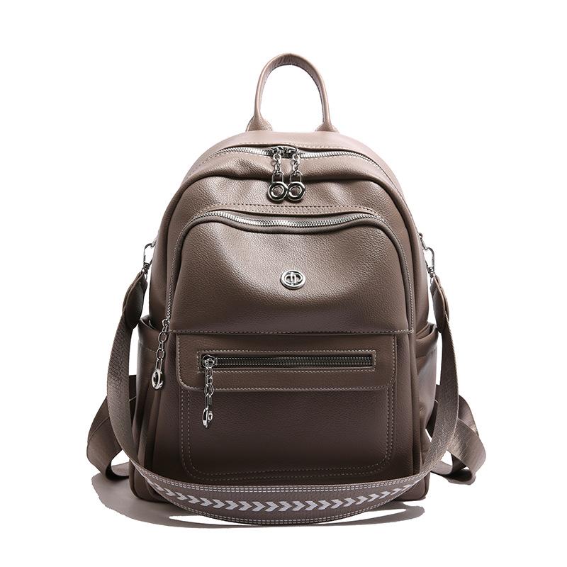 

Soft Leather Bag Women s Double Shoulder Bag, Casual and Commuting, Simple and Large Capacity PU Travel Backpack, Women s New Schoolbag сірий колір