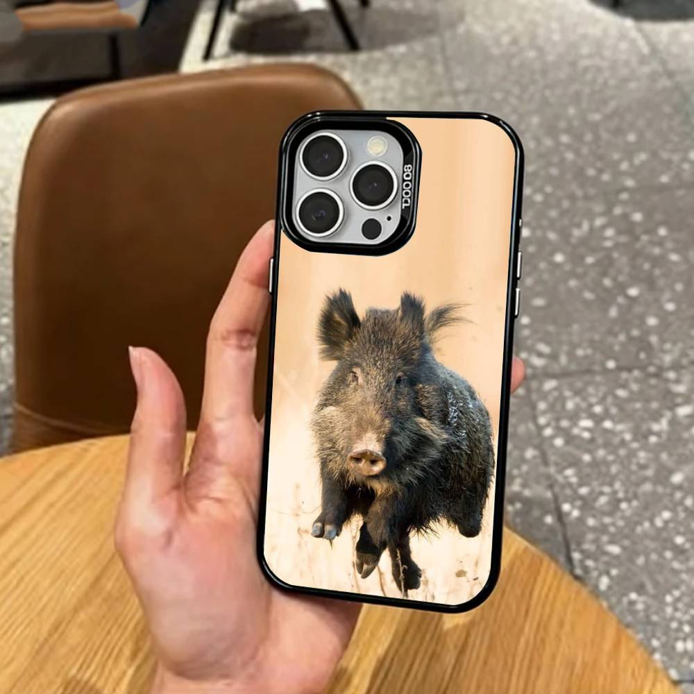 COOL Wild B-Boar Animal   Phone Case For iPhone17,16,15,14,13,12,11 Plus,Pro Max Colored Silver Plated Inside Cover