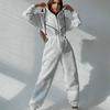 Women Autumn Winter Solid Color Hooded Bodysuit Top with Wide Leg Pants Loose Long Sleeve O Neck Hoodies Suit