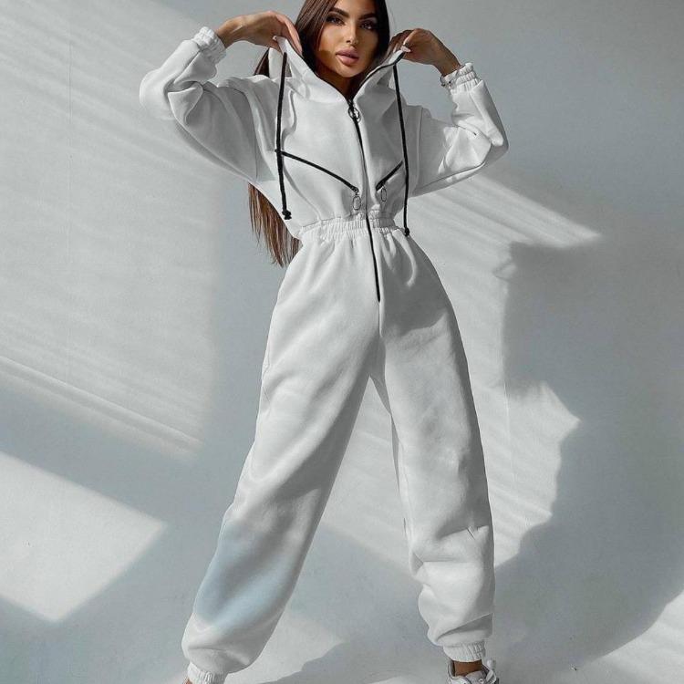 Women Autumn Winter Solid Color Hooded Bodysuit Top with Wide Leg Pants Loose Long Sleeve O Neck Hoodies Suit