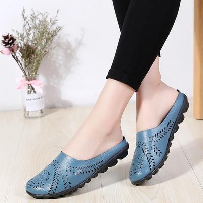 2025 New Summer Baotou Half Slippers for Women's Breathable PU Leather No Heel Slip-on Women's Shoes Flat Slippers Zapatos Mujer