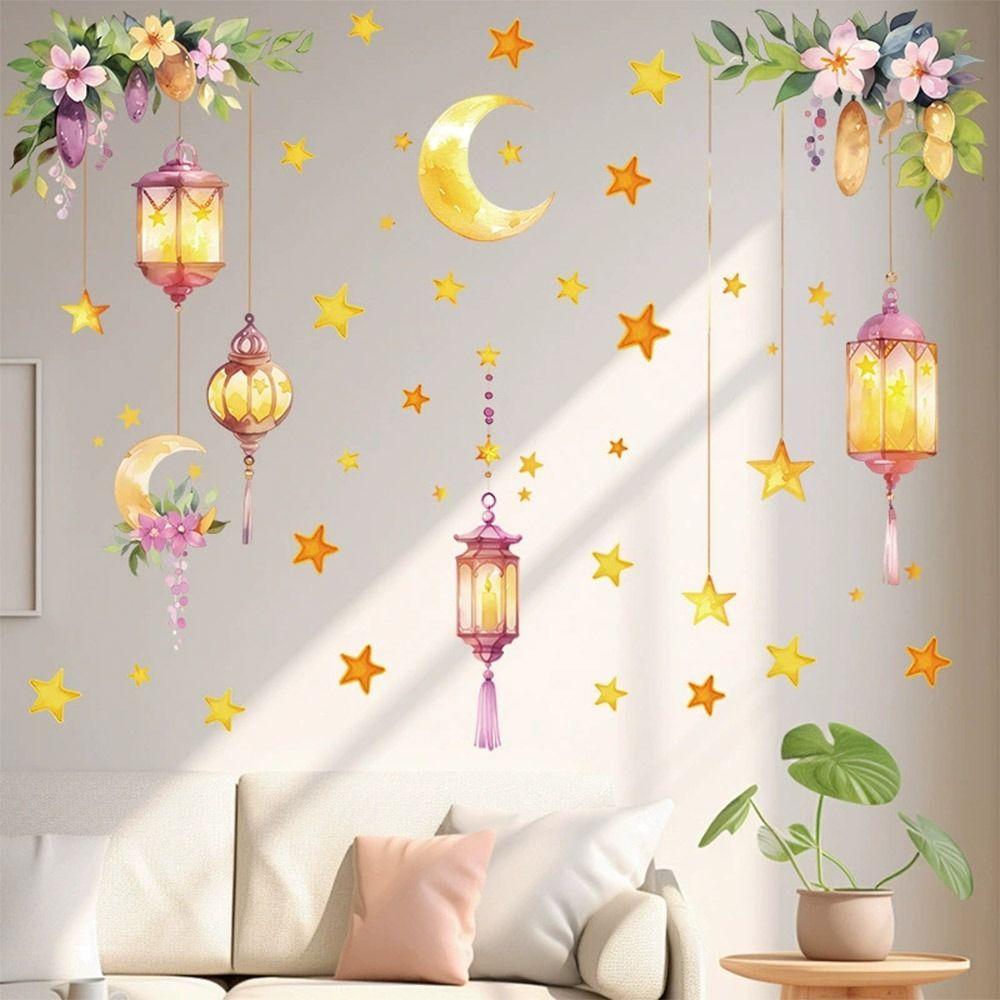 Lantern Castle Eid Mubarak Wall Stickers Star Moon Mural Creative Ramadan Kareem Decals Bedroom