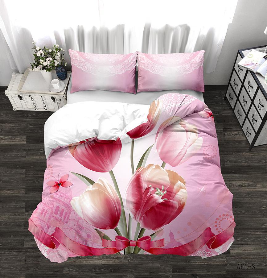 Bedding, Feather Chart Digital Printing Three-Piece Set, Quilt Cover Sheet Kit