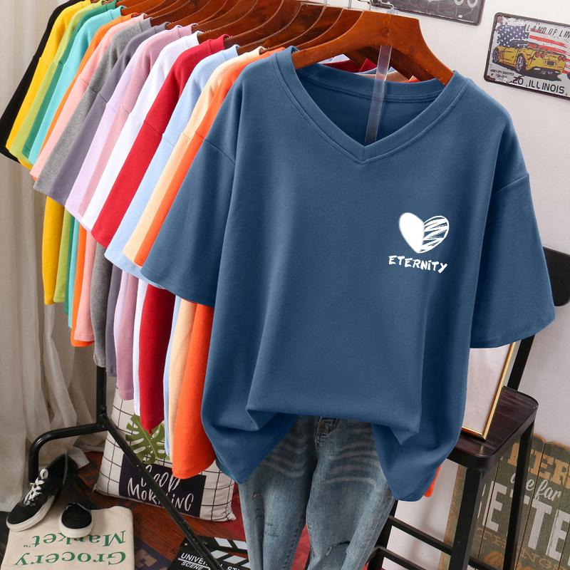 

Жіноча футболка з коротким рукавом, великого розміру, вільного крою, що підкреслює фігуру, нішева, топ з V-подібним вирізом з чистої бавовни, що прикриває живіт 5XL королівський синій колір