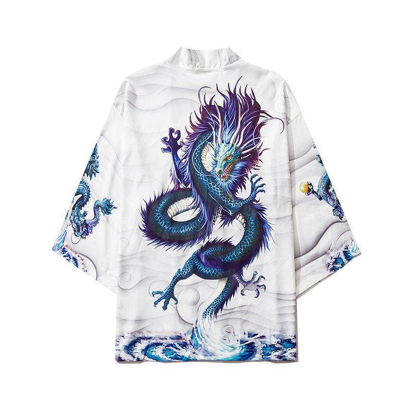 Traditional Samurai Kimono Men Japanese Anime Dragon Print Cosplay Haori Female  Cardigan Yukata Shirt Summer Robe