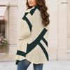 Women Plus Size Long Sleeve Open Front Red Printed Draped Collar Curved Hem Cardigan