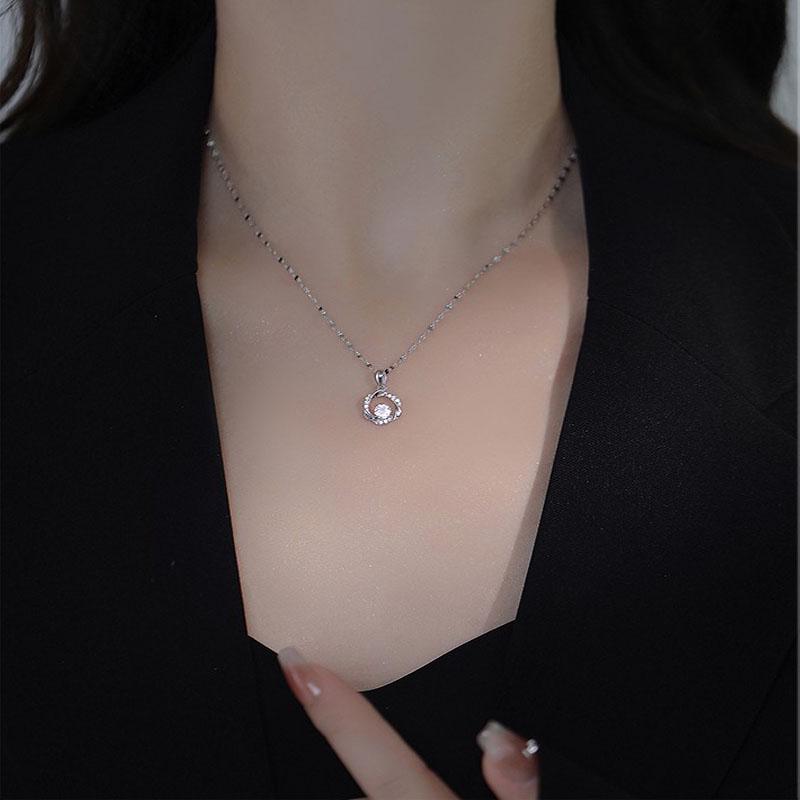 Sterling Silver Necklace with Mobius Ring Pendant and Trendy Flower Clavicle Chain