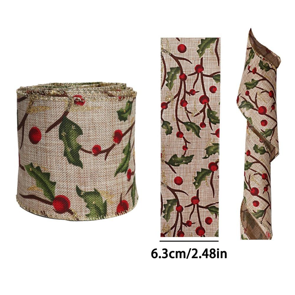 Festive Ribbon Linen Christmas Ribbon Snowflake Print 5M Roll Wire Edge Ribbon Red Green Linen Ribbon Christmas Decoration