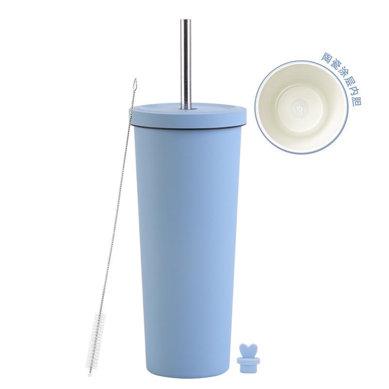 2025 Ceramic Liner Milk Tea Cup Large Capacity 830Ml Thermos Cup Stainless Steel Straw Cup