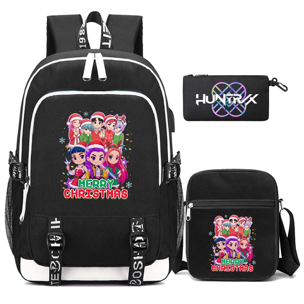 3Pcs/set Anime Kpop Demon Hunters Printed Backpack with Shoulder Bag Pencil Case for Teenager Girl Boy Bookbag Large Capacity Waterproof Travel Bag