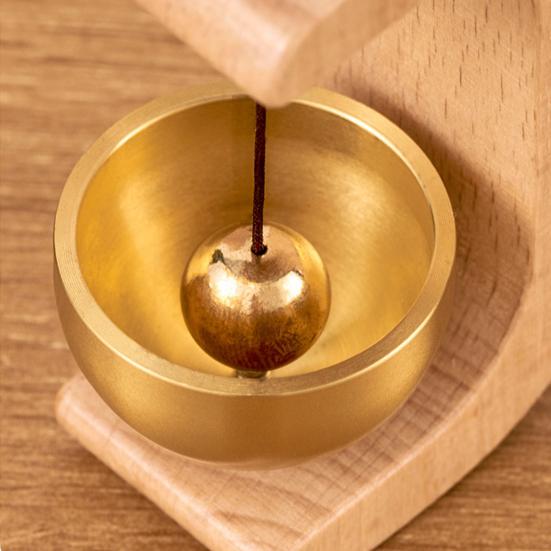 Magnetic Brass Shopkeepers Bell Solid Wood Suction Door Type Wind Chime C-Shaped Door Chime No Drill Installation for Metal Doors Housewarming Gift