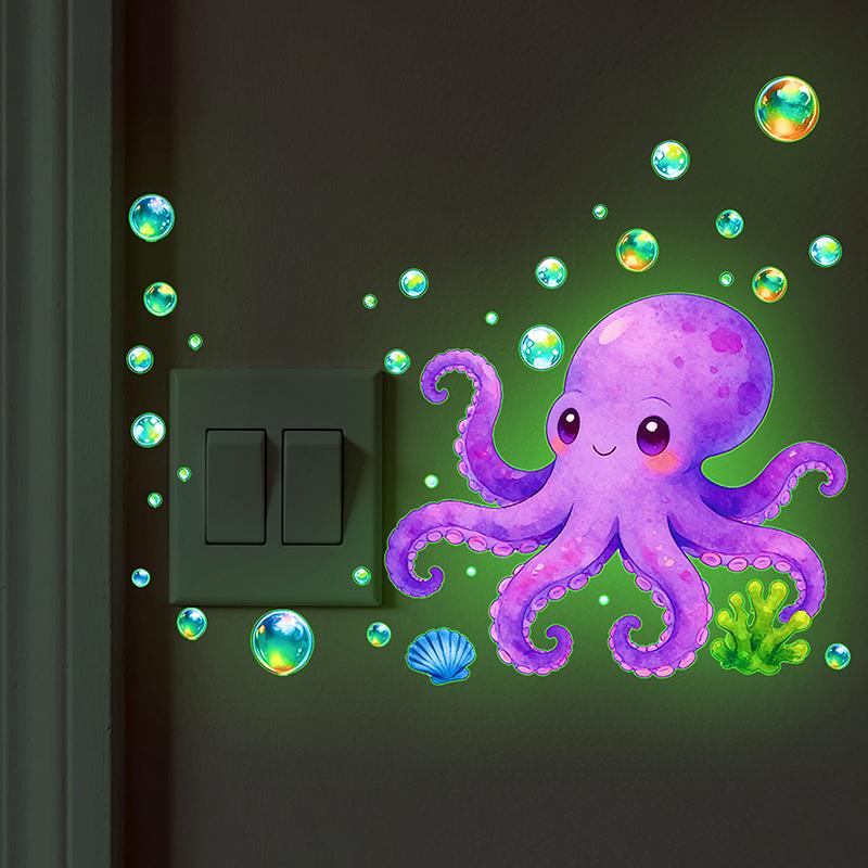 Glow-In-The-Dark Painted Octopus Toilet Sticker Self-Adhesive Removable Wall Decals Home Decor Luminous Car Sticker