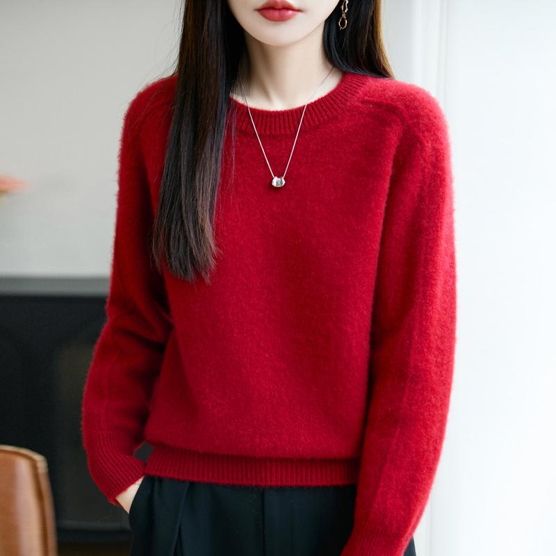 

Женский свитер 100% шерсть TIDENOVEL с круглым вырезом вязаный пуловер толстые зимние джемперы женские вязаные топы 2XL красный