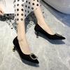 High Heels Women's Spring New Versatile Banquet Black Shoes Light Mouth Medium Heel Single Shoes Women's Thin Heel Pointed Women's Shoes Senior