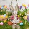 Easter Bunny on Swing Handmade Woven Grass Rabbit Creative Figurine Home Decor Hanging Ornament Forest Theme Gift Souvenir