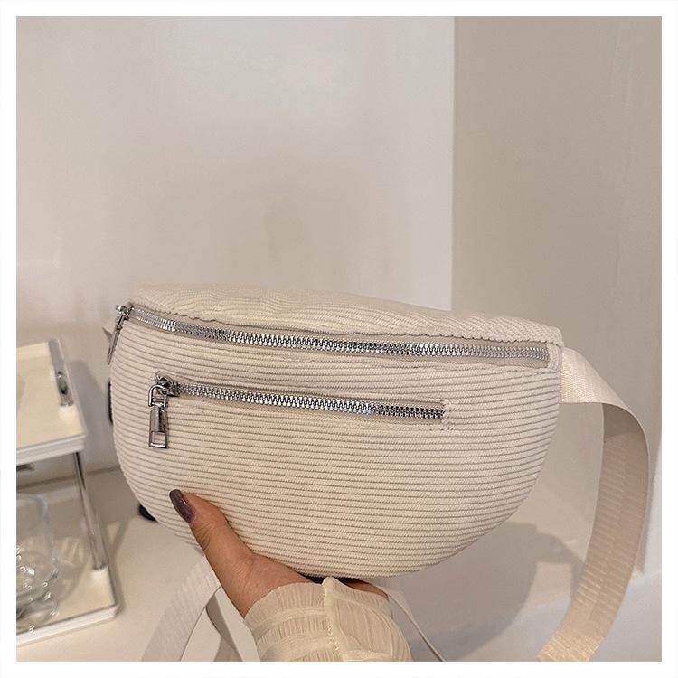 Trendy Women's Bags, Street Trend Corduroy Fanny Packs, Simple Casual Breast Bags, Large-capacity Shoulder Messenger Bags