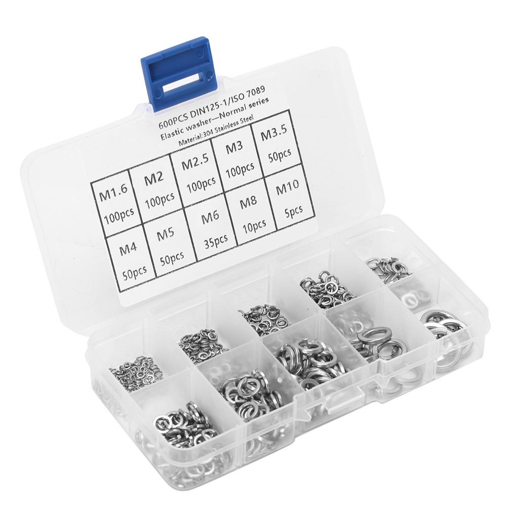 

600 шт. Эластичная шайба Нержавеющая сталь Прокладка Пружинная шайба Набор ассорти M1.6 M10