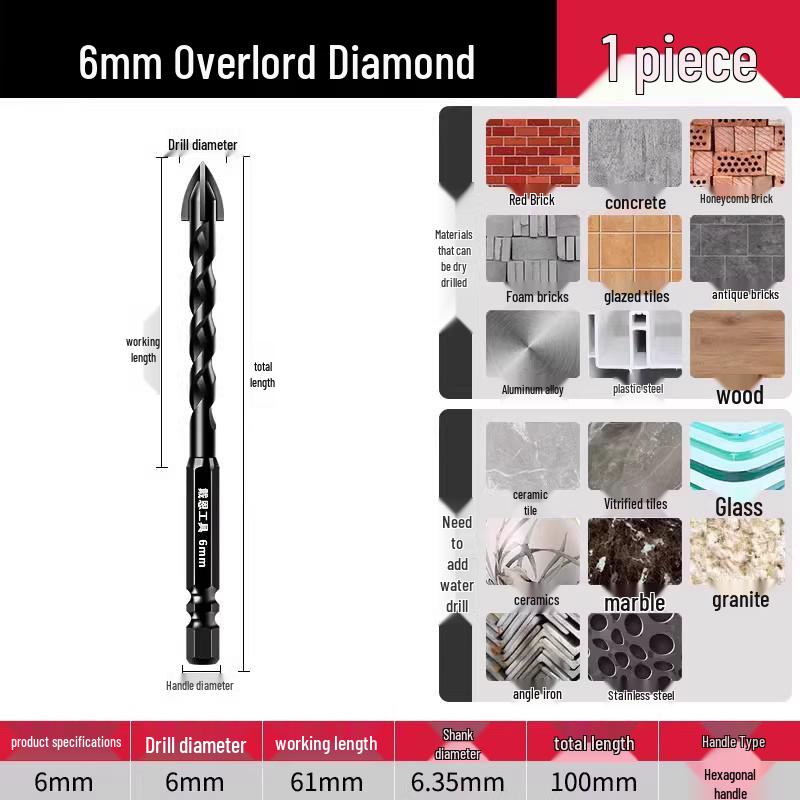 6mm Concrete & Glass Tungsten Steel Quad-Edge Tile Drill