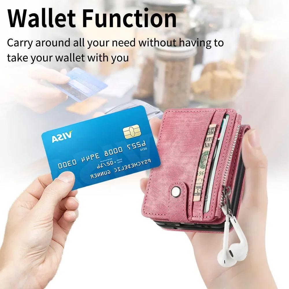 Galaxy Z Flip 6 Wallet Phone Case with Removable Card Holder for Samsung Z Flip 5 4 3 Flip5 Flip4 Flip3 5G PU Leather Cover
