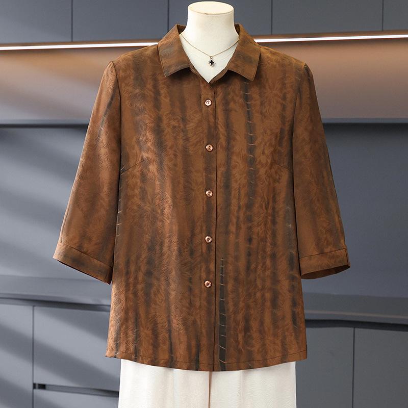 

Three-Quarter Sleeve Shirt for Middle-Aged and Elderly: 60s & 70s Mom s Top, 80s Grandma s Stylish Top 5XL (for 75-82.5 kg) жовтий/кавовий
