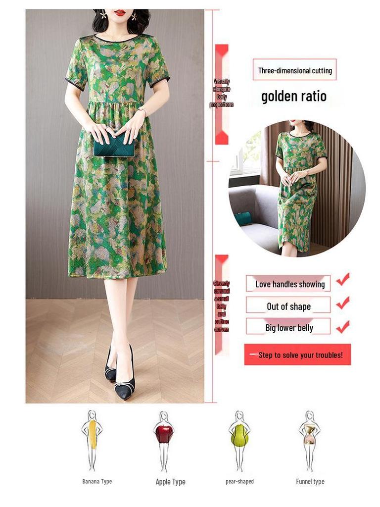 Summer 2026 Retro Print Plus Size Dress for Women: Stylish and Slimming Mother's Outfit