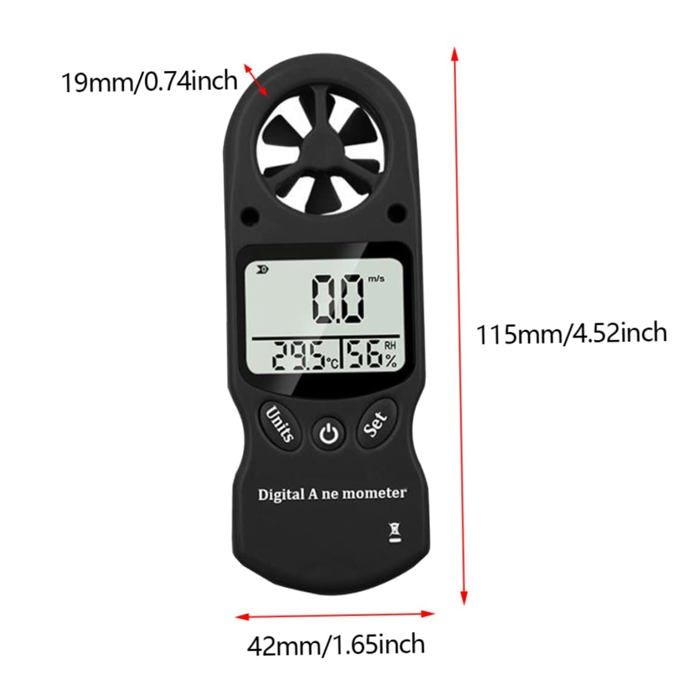 Hygromètre, Thermomètre à effet de serre, Thermomètre de jardin, anémomètre numérique LCD affichage Vent Speed Speed, Noir