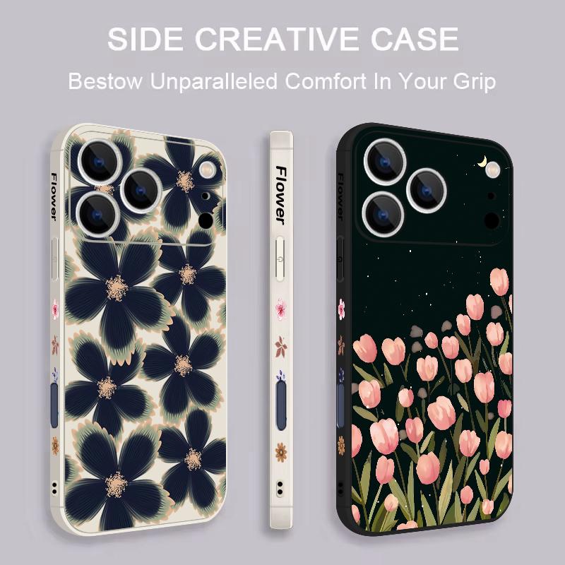 Wrist Strap Lanyard TPU Phone Case For iPhone 17 16 15 Pro Max 13 14 Pro Max 17e 16e 11 Black Rose Pattern Soft Silicone Cover