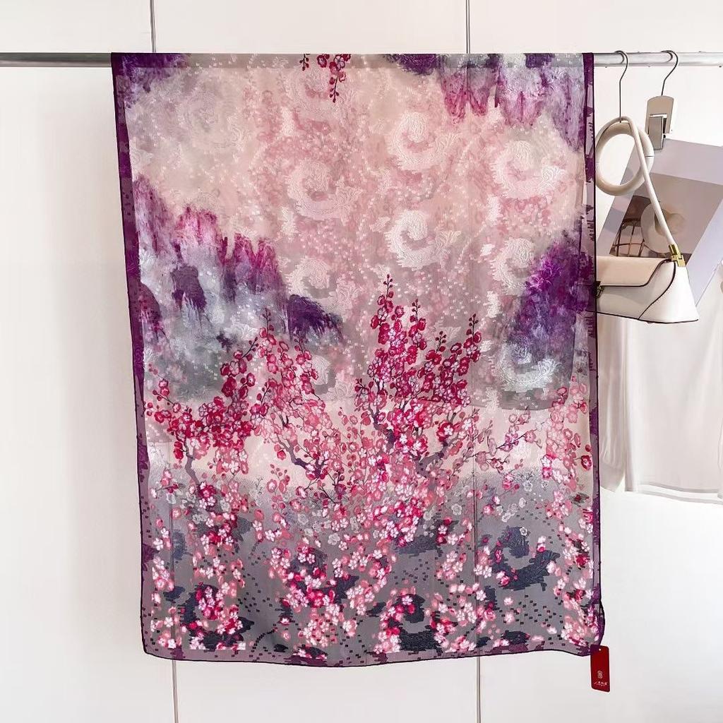 New Style  Thin Chinese Style Jacquard High-end  Versatile Double-sided High-end Silk Scarf