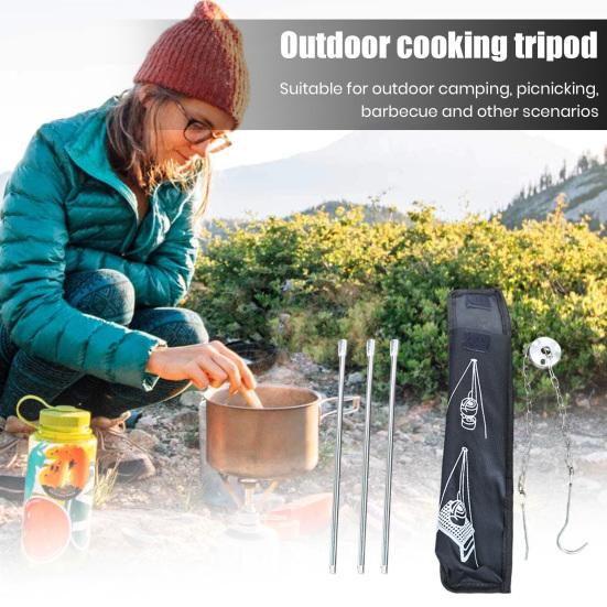 Camping Tripod Cooking Trivet Set with Adjustable Hanging Chain Duty Aluminum Alloy Pot Bracket with Portable Storage Bag Rust-Proof Stand